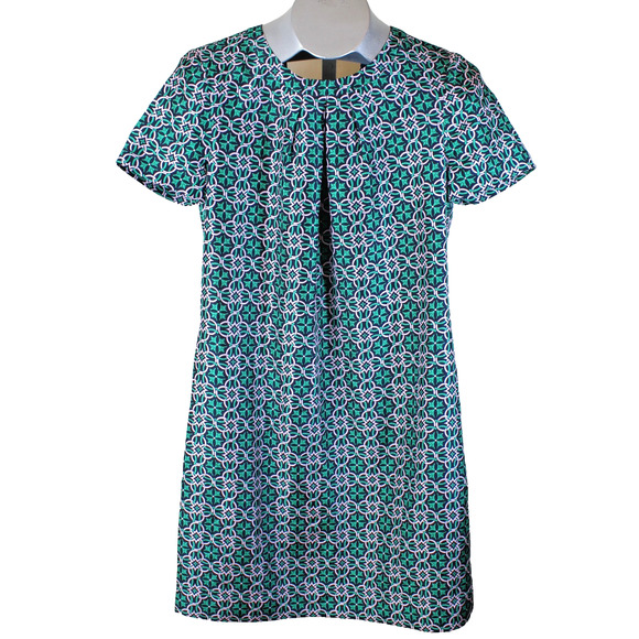 J Crew Dress Silk Womens 4 Green Blue Geometric Mod Retro Career Classic Preppy - Picture 1 of 7